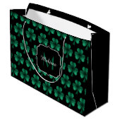 Grand Sac Cadeau Emerald Green Sparkle Shamrock noir Monogramme (Dos Angle)