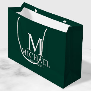 Grand Sac Cadeau Émeraude Vert moderne Groomsman personnalisé