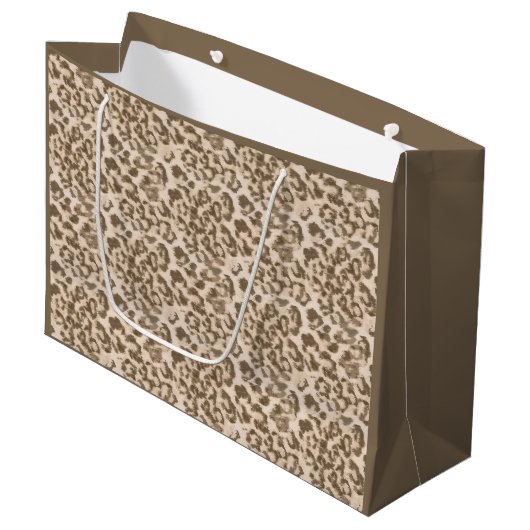 Grand Sac Cadeau empreinte de léopard beige (Devant Angle)