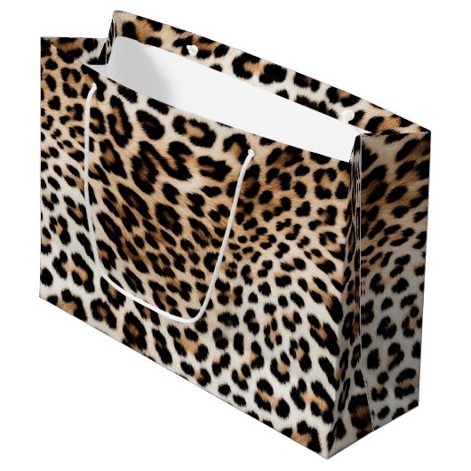 Grand Sac Cadeau Empreinte de léopard blanc chic (Devant Angle)