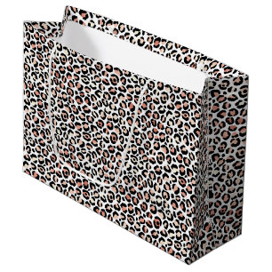 Grand Sac Cadeau Empreinte de léopard blanc noir rose