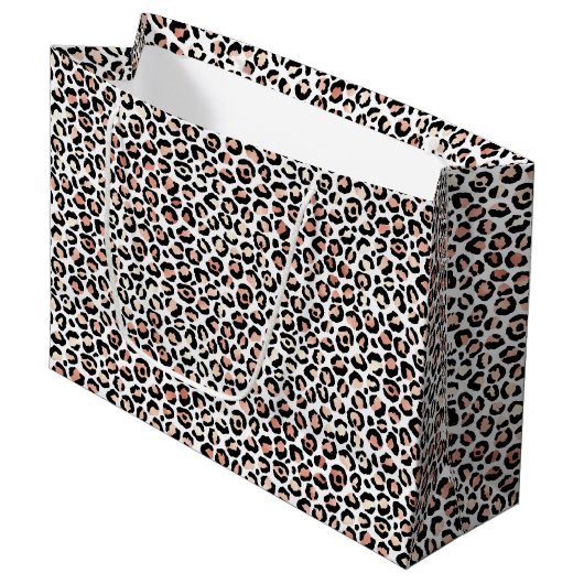 Grand Sac Cadeau Empreinte de léopard blanc noir rose (Devant Angle)