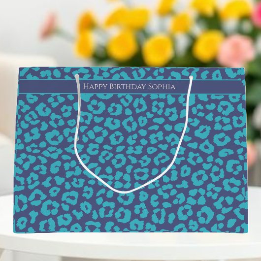 Grand Sac Cadeau Empreinte de léopard bleu