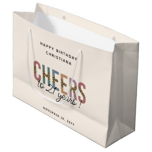 Grand Sac Cadeau Empreinte de léopard de fête du 21e anniversaire m