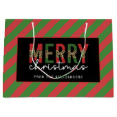 Grand Sac Cadeau Empreinte de léopard de Noël moderne Red Green Str (Devant)