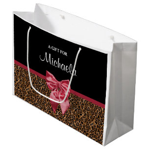 Grand Sac Cadeau Empreinte de léopard élégant Elegant Red Bow et no