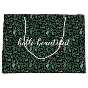 Grand Sac Cadeau Empreinte de léopard Emerald Green devis personnal