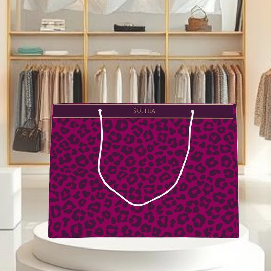 Grand Sac Cadeau Empreinte de léopard-Magenta