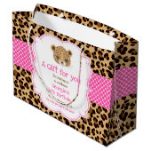 Grand Sac Cadeau Empreinte de léopard Pink Quatrefoil Anniversaire  (Dos Angle)