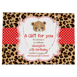 Grand Sac Cadeau Empreinte de léopard Red Quatre foil Anniversaire 