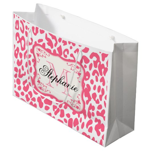 Grand Sac Cadeau Empreinte de léopard rose (Devant Angle)