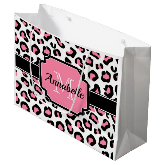 Grand Sac Cadeau Empreinte de léopard rose (Devant Angle)