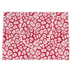 Grand Sac Cadeau Empreinte de léopard rouge et blanc