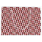 Grand Sac Cadeau Empreinte de patte rouge À damiers Motif (Dos)