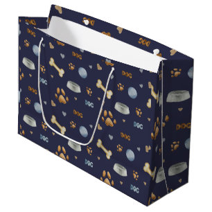 Grand Sac Cadeau Empreintes de pattes de chiens et os mignons