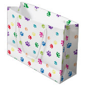 Grand Sac Cadeau Empreintes de pattes peints en arc-en-ciel (Devant Angle)