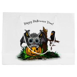 Grand Sac Cadeau En attente d'Halloween, Bat mignonne et Corbeau