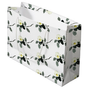 Grand Sac Cadeau encre blanche de camélia sumi et aquarelle japonai