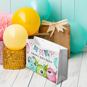 Grand Sac Cadeau Enfants Joyeux Anniversaire Monstres mignonnes