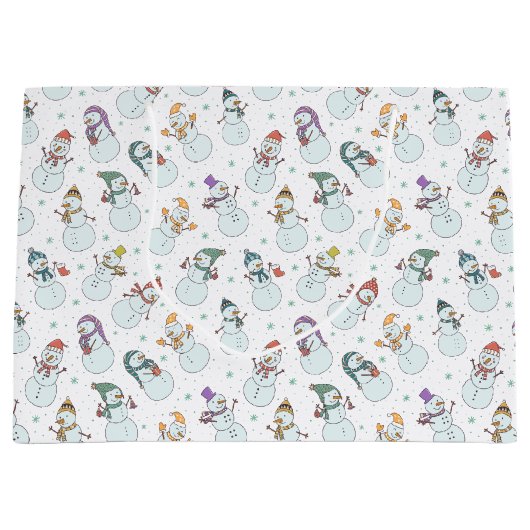 Grand Sac Cadeau Enfants Noël mignon Snowman en Casquette (Devant)