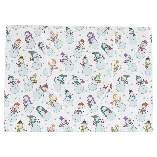 Grand Sac Cadeau Enfants Noël mignon Snowman en Casquette (Dos)