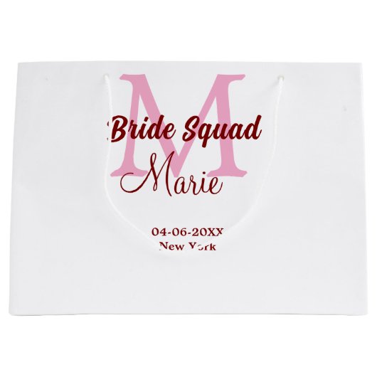 Grand Sac Cadeau Équipe de mariée ajoutez nom monogramme demoiselle (Devant)