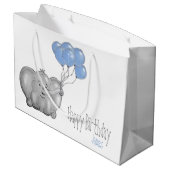 Grand Sac Cadeau ęr éléphant d'anniversaire avec le ballon bleu (Dos Angle)