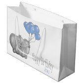 Grand Sac Cadeau ęr éléphant d'anniversaire avec le ballon bleu (Devant Angle)