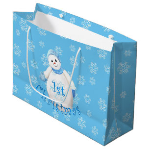 Grand Sac Cadeau Ęrs bonhomme de neige et flocons de neige de Noë