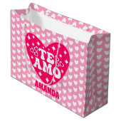 Grand Sac Cadeau Espagnol Je t'aime Te Amo Saint Valentin rose (Devant Angle)