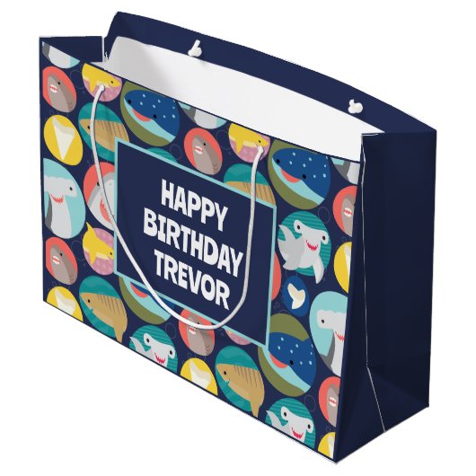 Grand Sac Cadeau Espèces de requins mignons (Dos Angle)