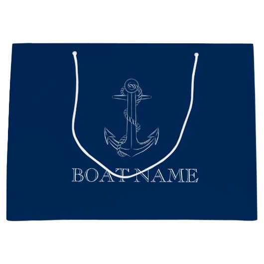 Grand Sac Cadeau Esprit nautique Ancre Marine Bleu (Devant)