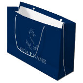Grand Sac Cadeau Esprit nautique Ancre Marine Bleu (Devant Angle)