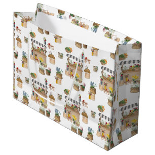 Grand Sac Cadeau Étal de fleurs de marché de fermier à l'aquarelle