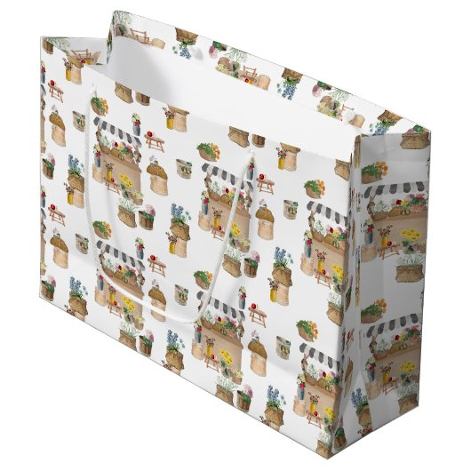 Grand Sac Cadeau Étal de fleurs de marché de fermier à l'aquarelle (Devant Angle)