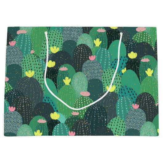 Grand Sac Cadeau Été Vert Turquoise Cactus Gold points Design migno (Devant)