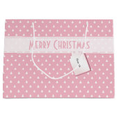 Grand Sac Cadeau Étiquette cadeau : Joyeux Noël motif arbre rose (Devant)