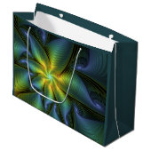 Grand Sac Cadeau Etoile Abstraite, Bleu brillant Vert Or Fractal Ar (Devant Angle)