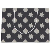 Grand Sac Cadeau Étoile et Noël Bauble Argent et Noir (Devant)