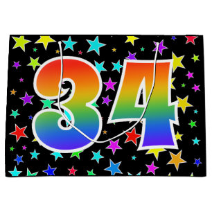 Grand Sac Cadeau Étoiles colorées + Motif arc-en-ciel "34" N° d'évé