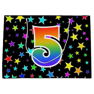 Grand Sac Cadeau Étoiles colorées + Motif arc-en-ciel "5" N° événem