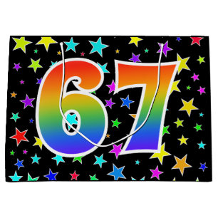 Grand Sac Cadeau Étoiles Colorées + Motif Arc-en-Ciel "67" Événemen