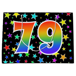 Grand Sac Cadeau Étoiles colorées + Motif arc-en-ciel "79" N° d'évé