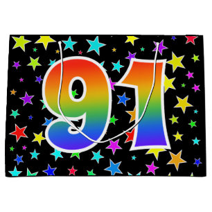 Grand Sac Cadeau Étoiles colorées + Motif arc-en-ciel "91" N° d'évé