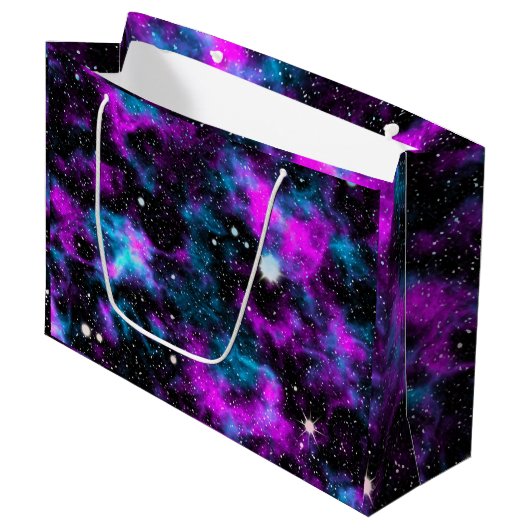 Grand Sac Cadeau Étoiles cosmiques de Galaxie violette (Devant Angle)