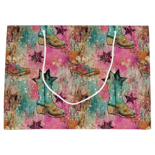 Grand Sac Cadeau Étoiles de fille Boots déprimés Motif rétro (Devant)