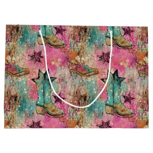 Grand Sac Cadeau Étoiles de fille Boots déprimés Motif rétro (Dos)