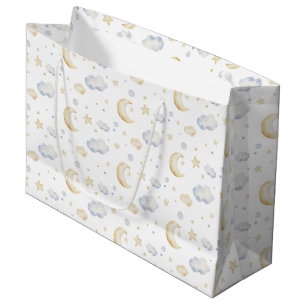 Grand Sac Cadeau Etoiles de lune d'aquarelle et Motif de nuage