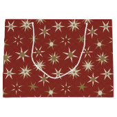 Grand Sac Cadeau Etoiles de Noël Gold Geo - sur motif rouge. (Devant)