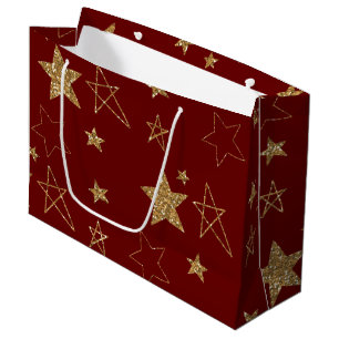 Grand Sac Cadeau Étoiles de Parties scintillant Red Gold